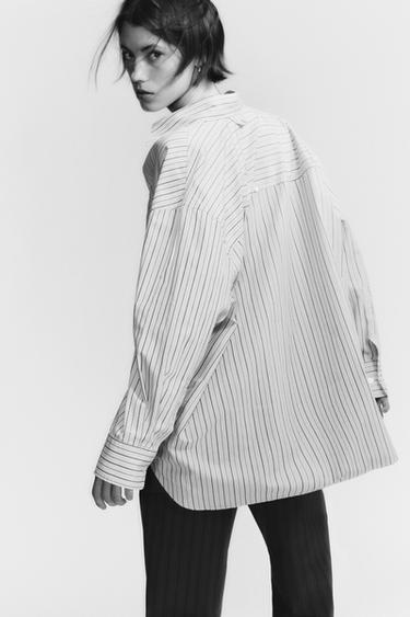 CHEMISE OVERSIZE EN POPELINE RAYÉE - Bleu / Bleu marine de Zara - Image 6