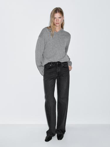 Jeans wide leg tiro medio - Negro de Zara
