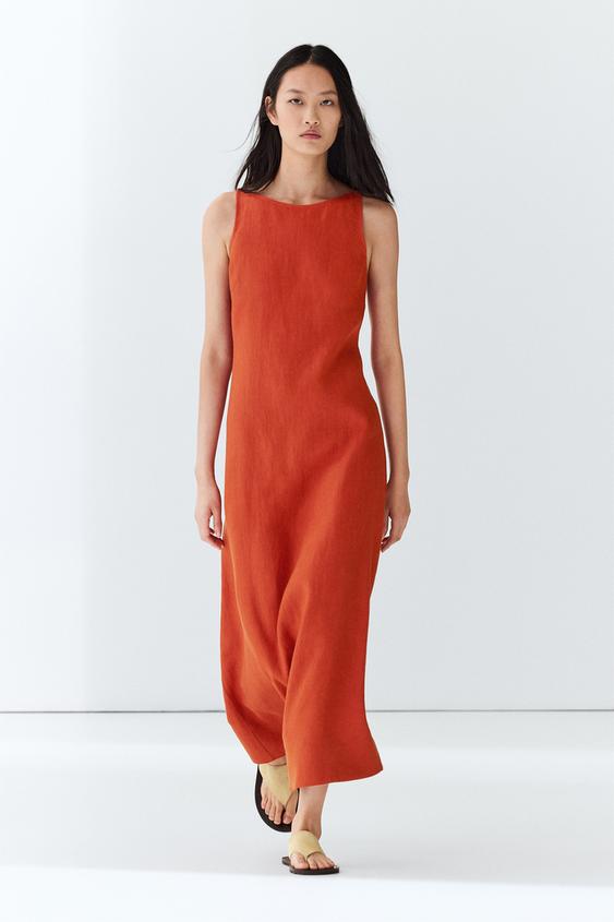 Robe encolure américaine 100 % lin - Oranges de Zara - Image 0