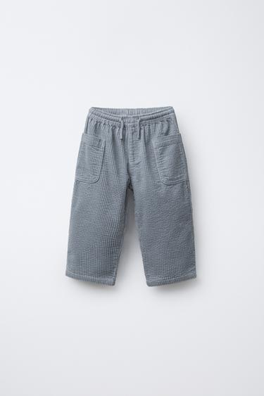 Zara 燈芯絨口袋長褲 - 淡藍色 - 圖片 0