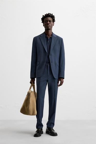 КОСТЮМНЫЙ ПИДЖАК ИЗ ТКАНИ С УЗОРОМ «ГУСИНАЯ ЛАПКА» — СИНИЙ от Zara — изображение 0