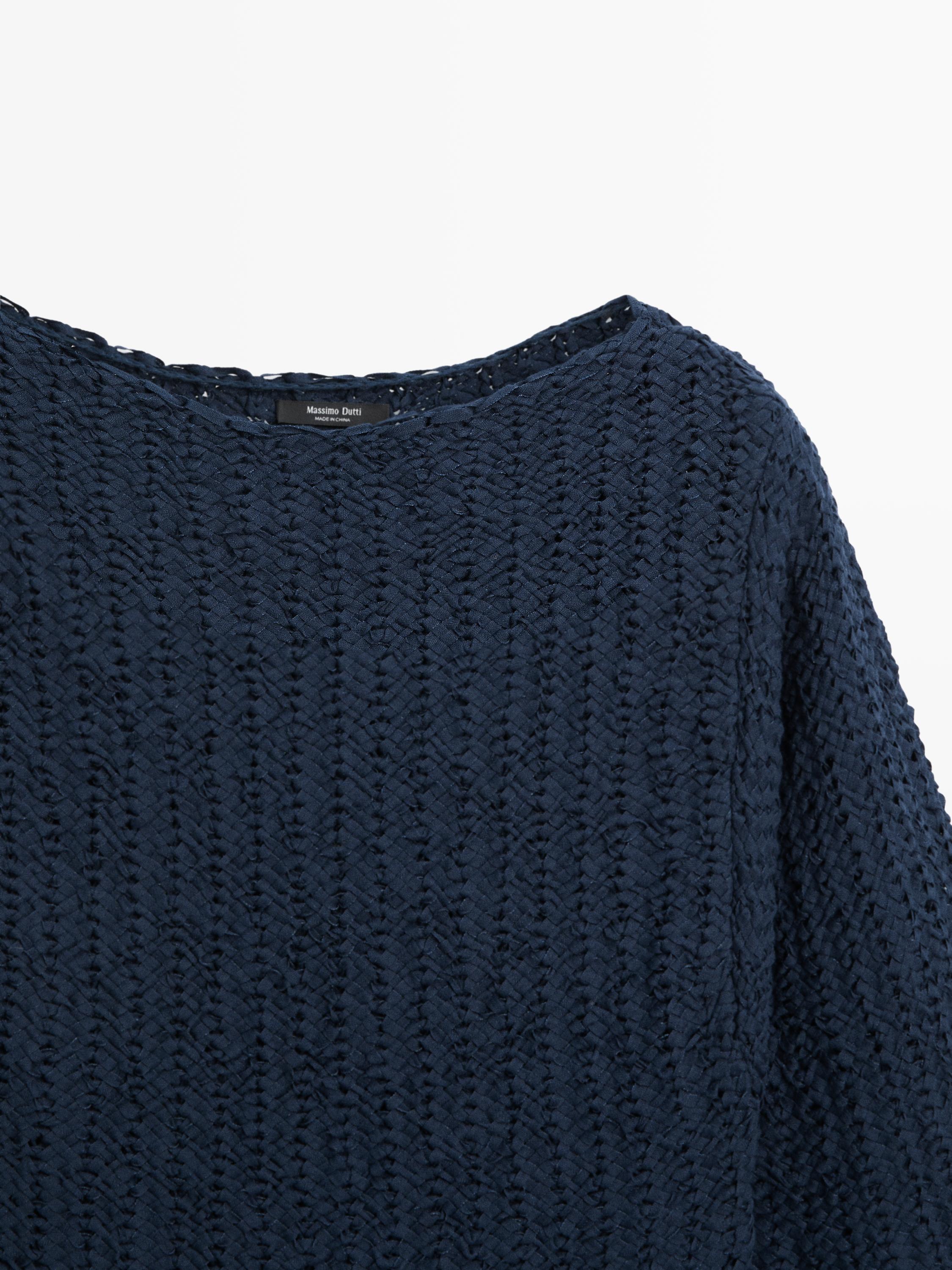 Textured cotton blend knit sweater