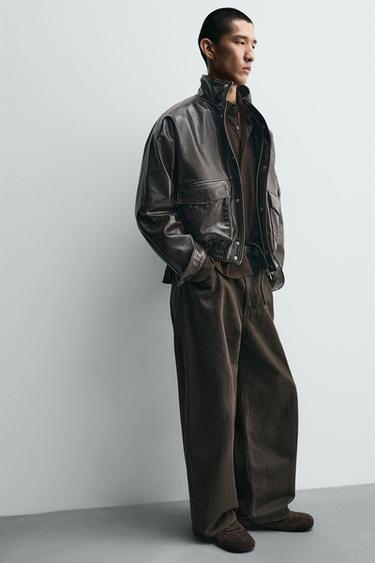 CROPPED FIT LEATHER EFFECT JACKET - Brown by Zara - Image 6