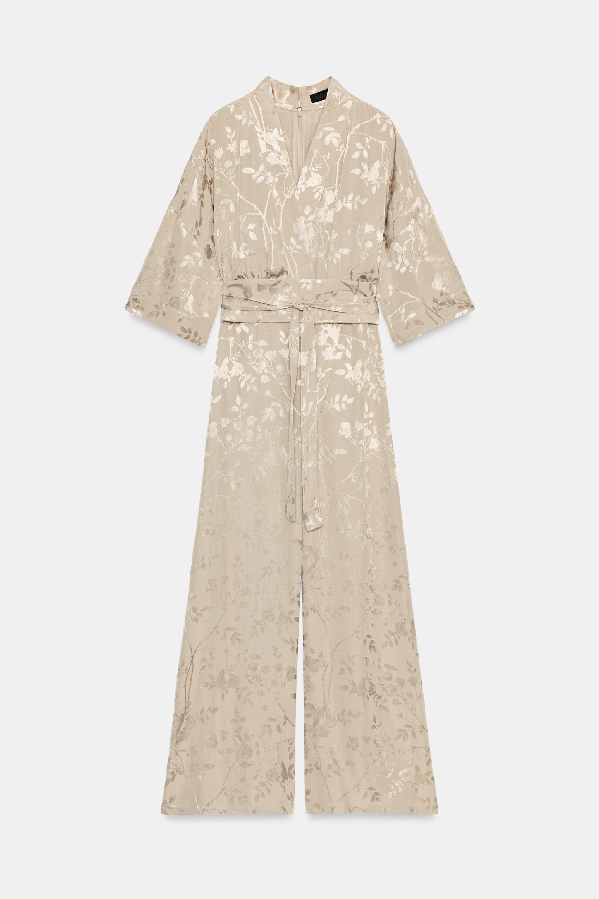 Женские комбинезоны Zara JACQUARD WIDE-LEG BELTED JUMPSUIT — фото 5