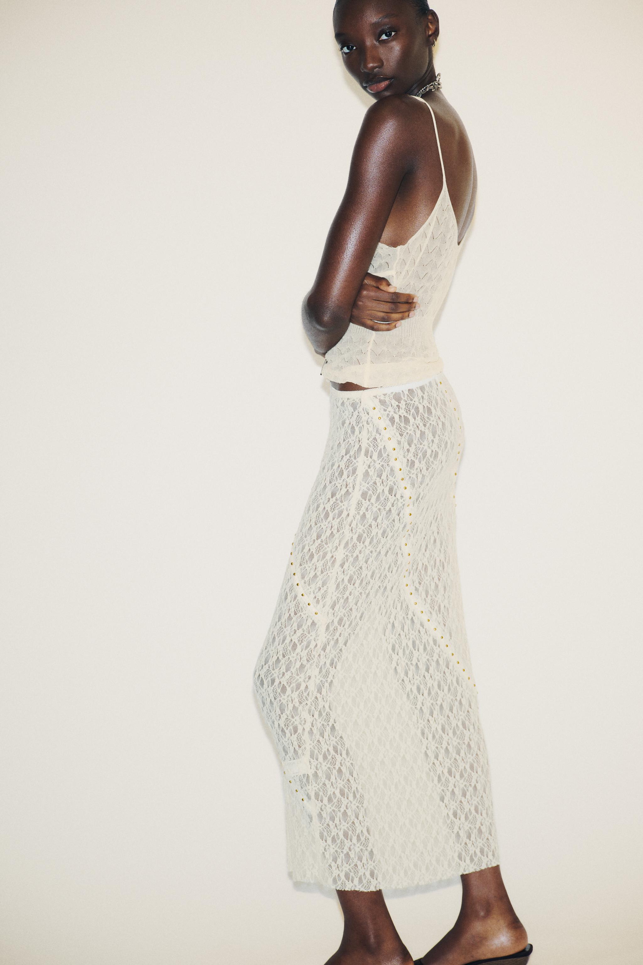 STUDDED LACE MIDI SKIRT - Ecru | ZARA United States