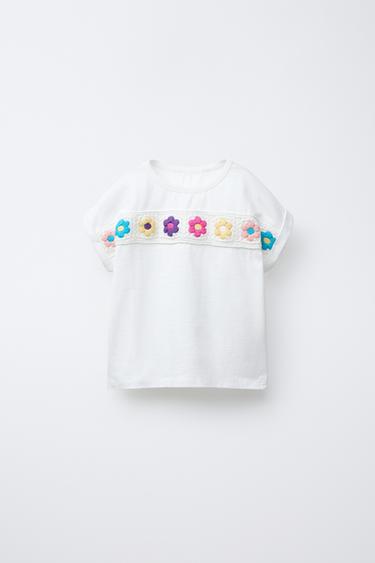 T-SHIRT MIT GEHÄKELTEN BLUMEN - Weiß von Zara - Bild 0