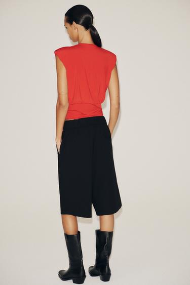 DRAPED TOP WITH SHOULDER PADS - Bright red by Zara - Image 3