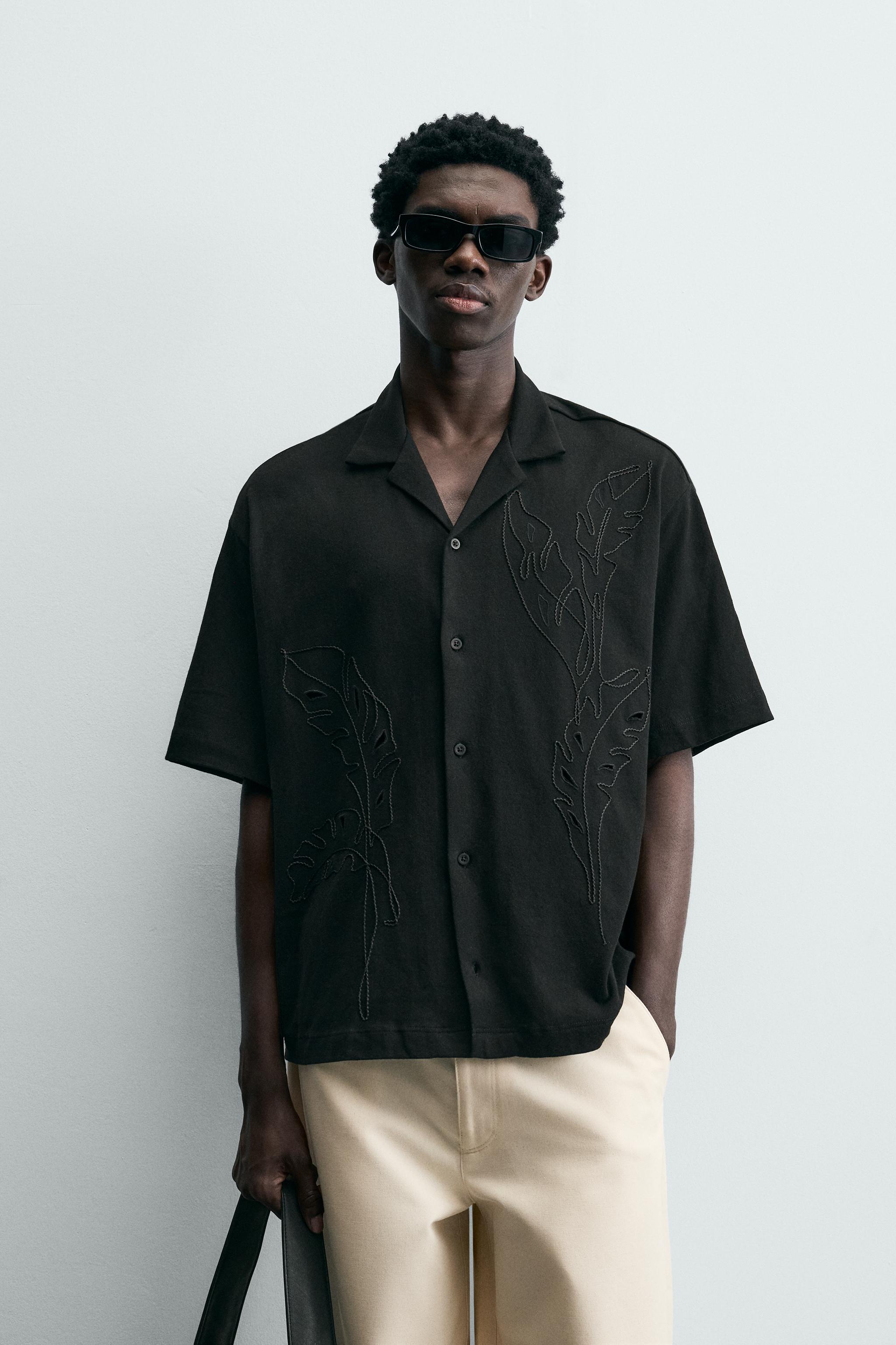CAMISA RELAXED FIT BORDADOS - Preto | ZARA Brasil