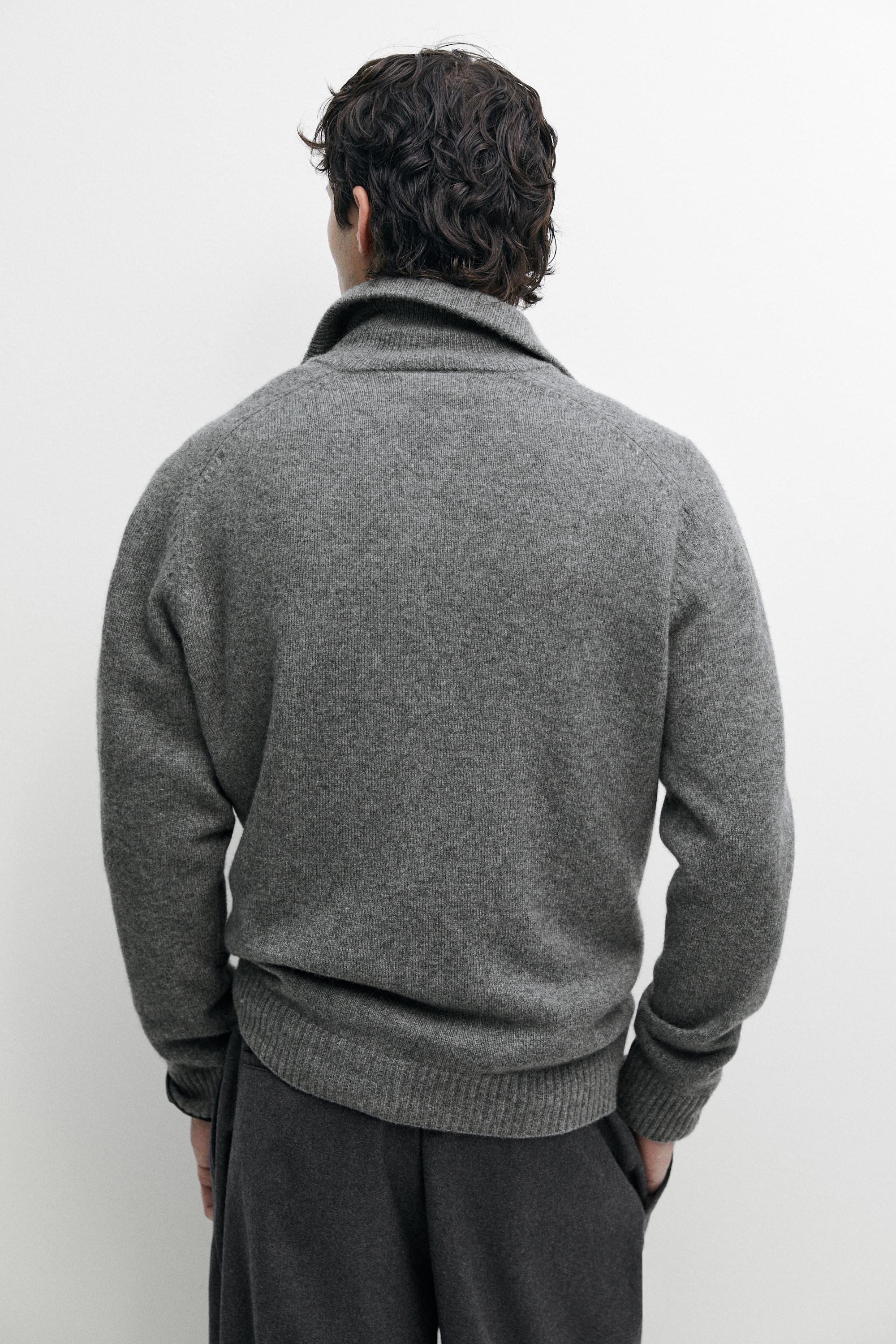 Wool blend zip-up knit cardigan