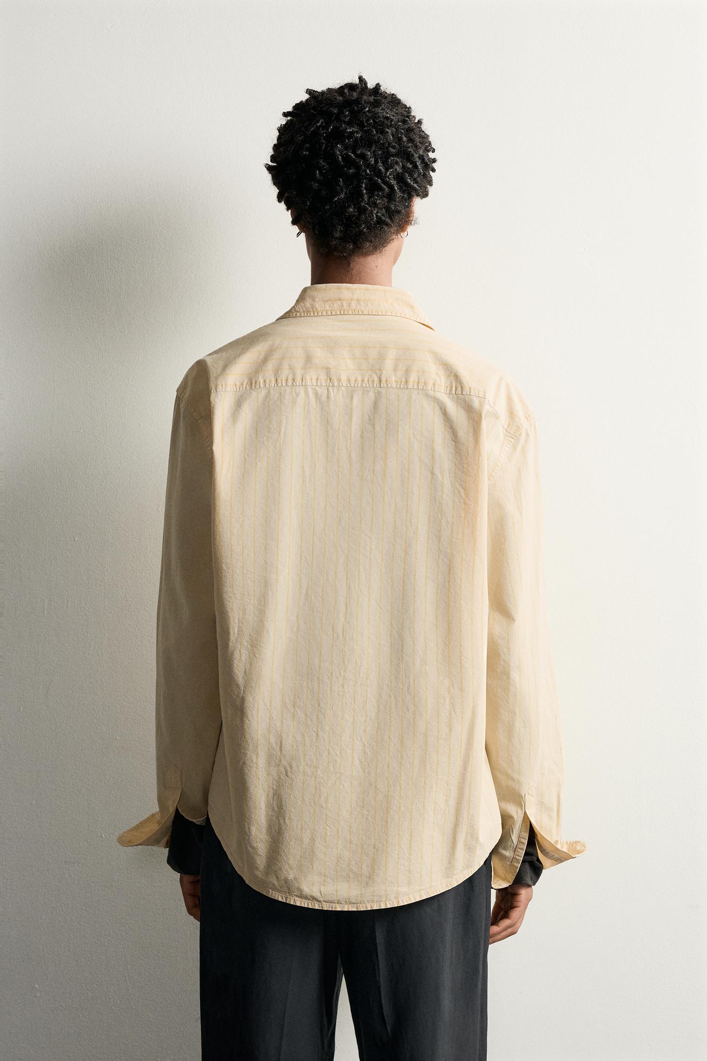 Мужская рубашка Zara Relaxed Fit Striped, цвет: Светлый жёлтый — фото 3