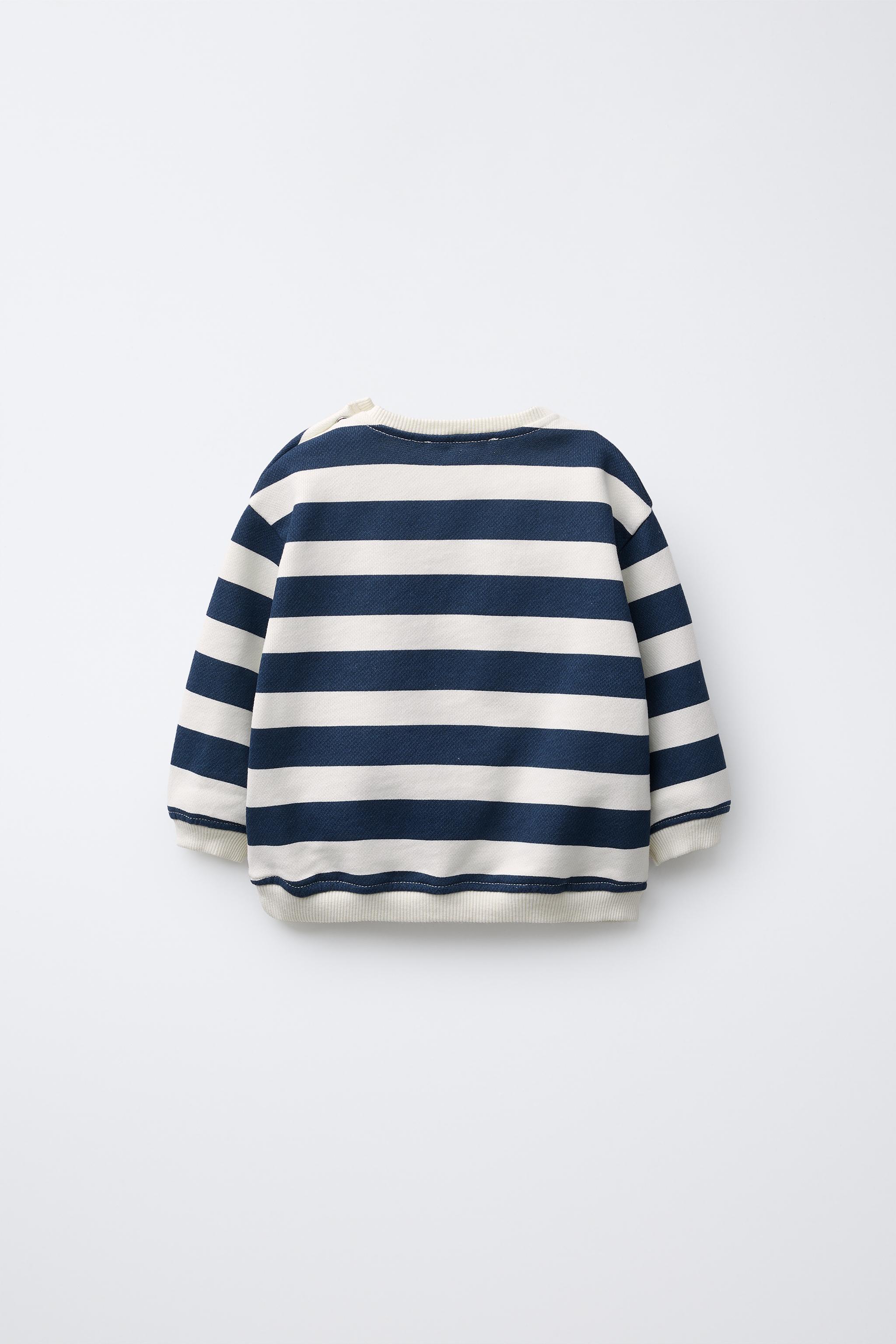 STRIPED SWEATSHIRT WITH LION PATCH - Navy / White | ZARA Georgia