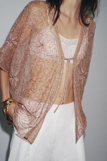 BLOUSE BRODÉE ZW COLLECTION - Rose pâle de Zara - Image 5