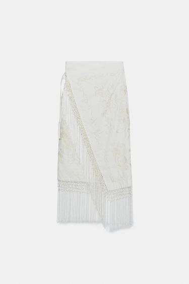 100% LINEN EMBROIDERED MIDI SKIRT ZW COLLECTION - Ecru by Zara - Image 3