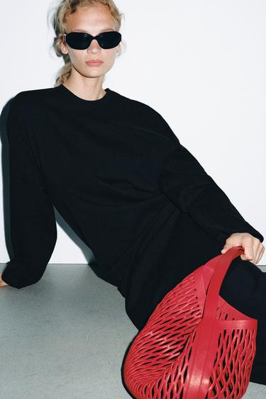 OPENWORK LEATHER SHOULDER BAG - Red by Zara