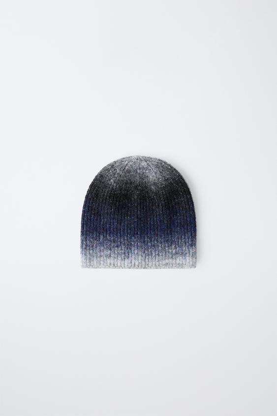 Zara STRIPED KNIT BEANIE - Blue - Image 0
