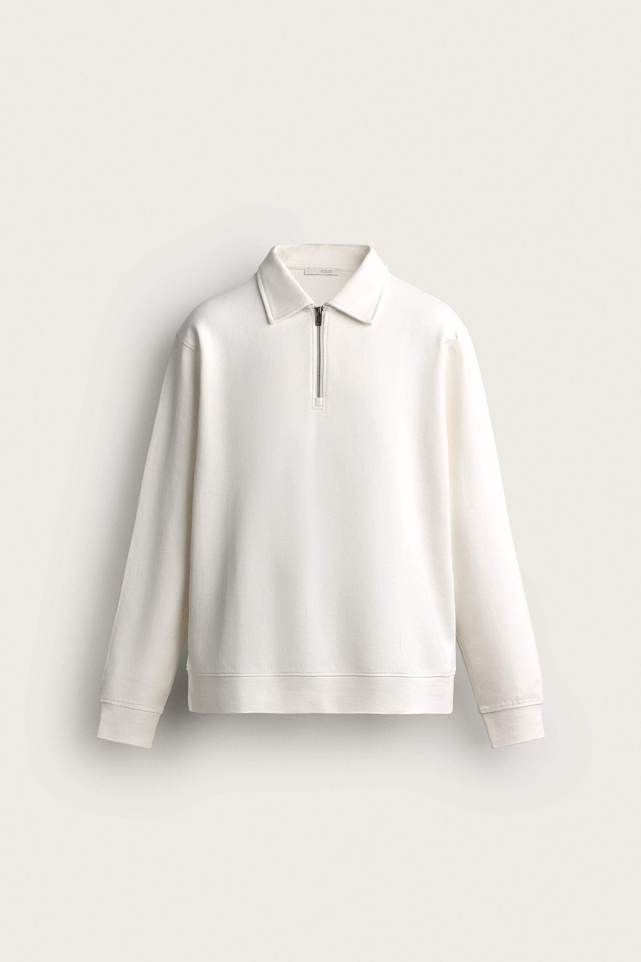 INTERLOCK ZIP POLO SWEATSHIRT — Oyster-white