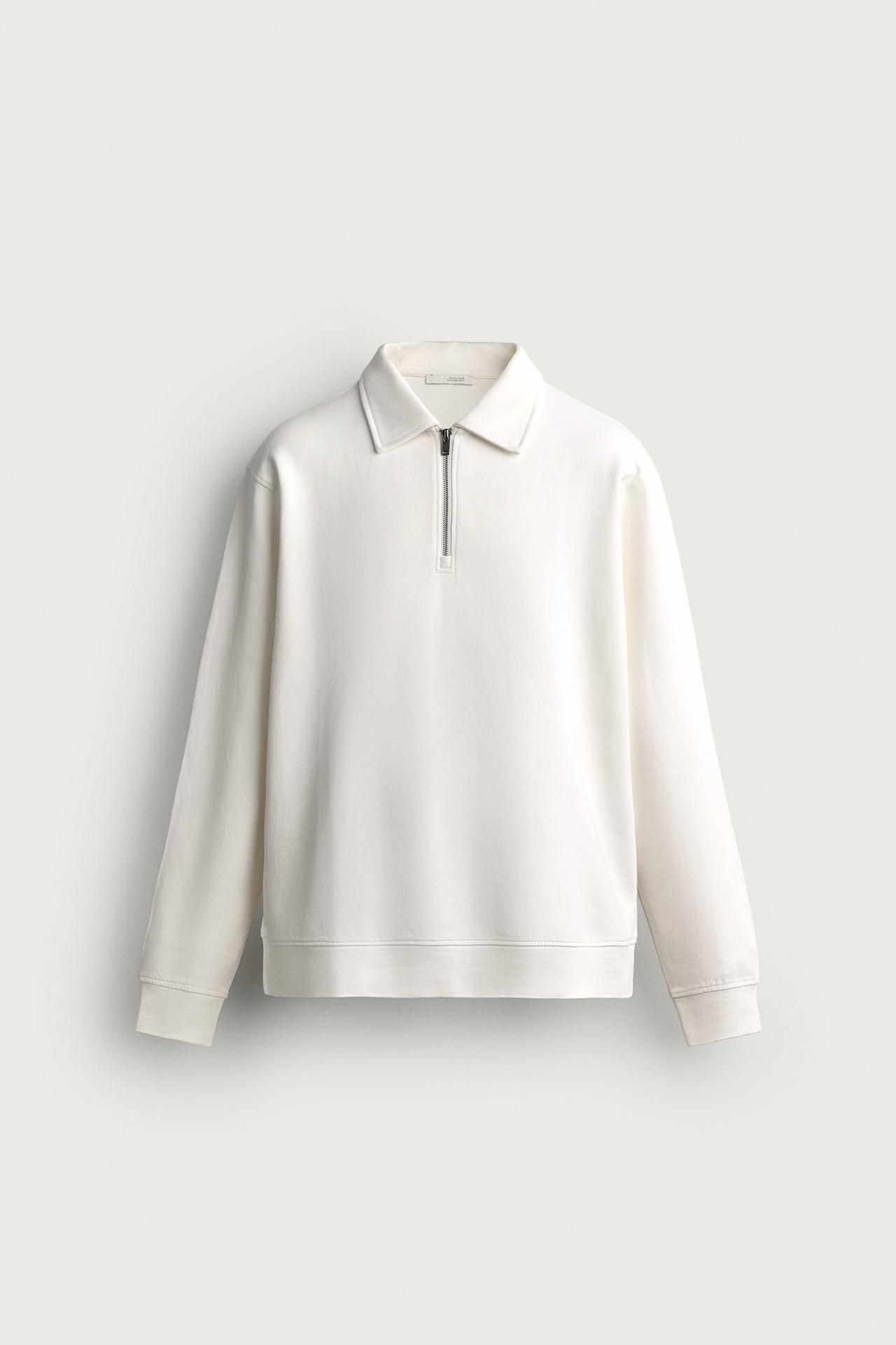 INTERLOCK ZIP POLO SWEATSHIRT — Oyster-white