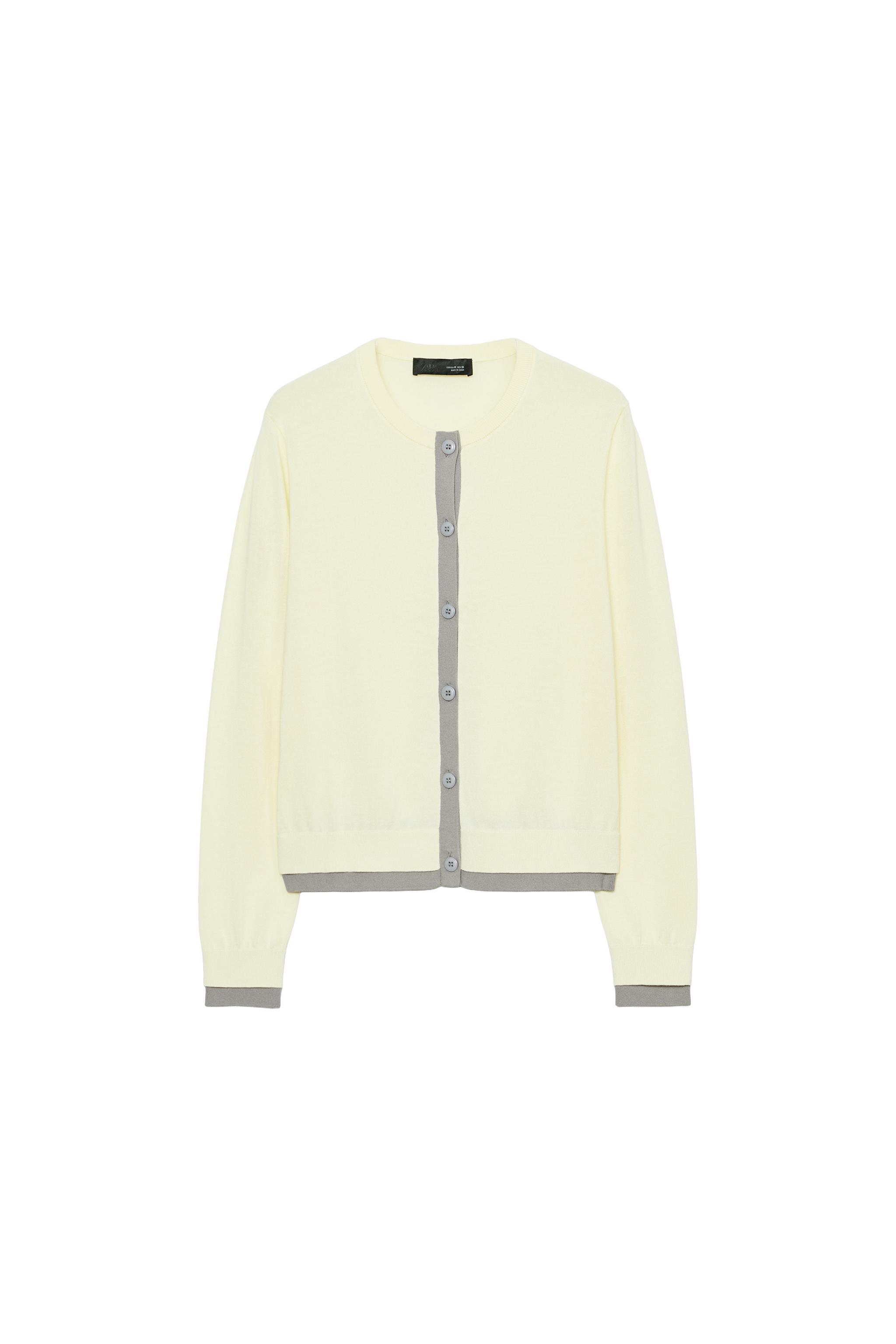 完売品 ZARA コントラストニットジャケットSサイズ新品タグ付き　イエロー ZARA - 完売品 ZARA コントラストニットジャケットSサイズ新品タグ付き