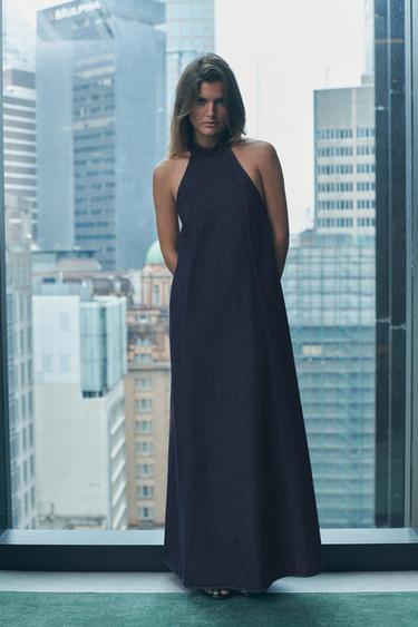 VESTIDO HALTER DENIM TRF - Marino de Zara