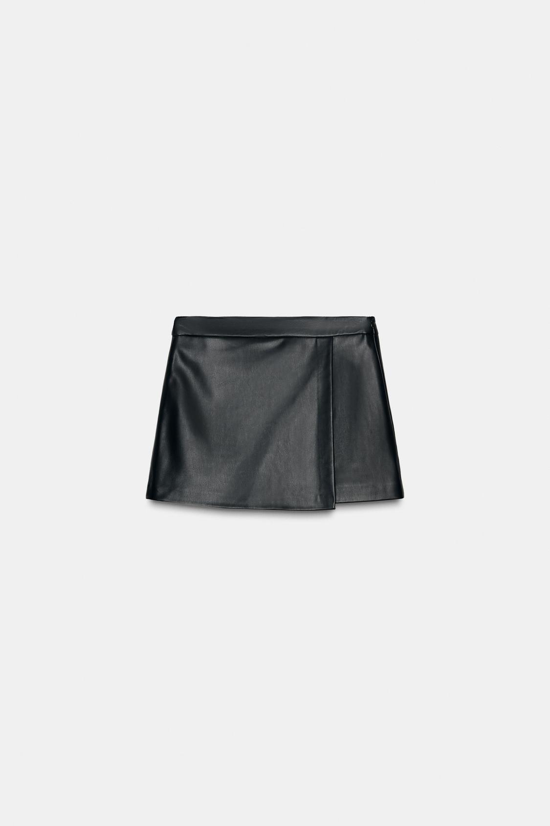 Zara FAUX LEATHER SPLIT SKIRT WITH OVERLAP DETAIL