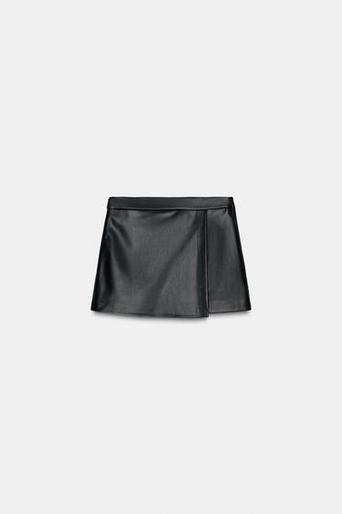 JUPE-CULOTTE CROISÉE MATIÈRE SYNTHÉTIQUE - Noir de Zara - Image 5