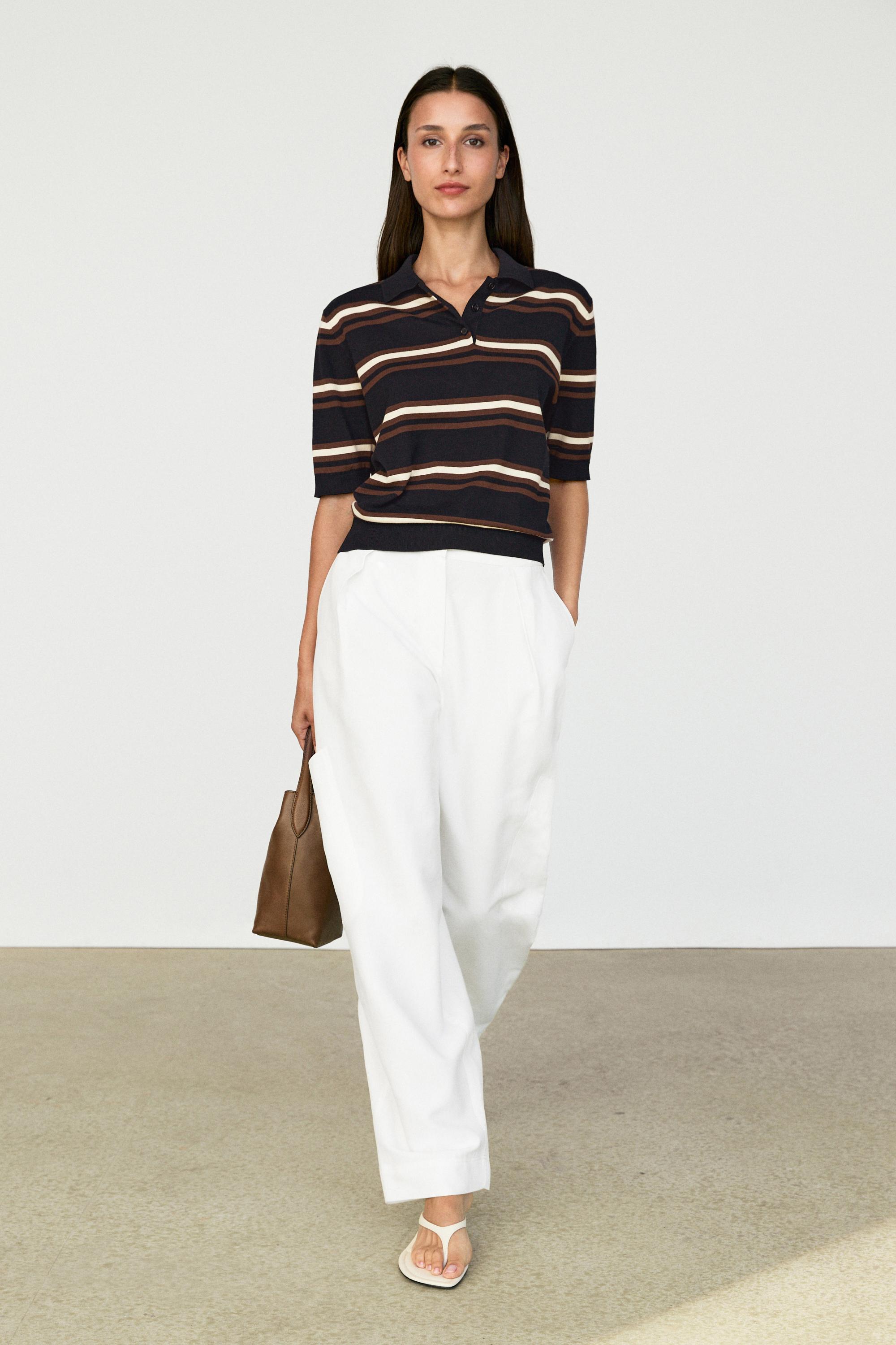 100% Cotton Striped Knit Polo — Navy blue