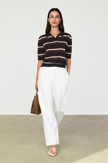Polo en maille rayée 100 % coton - Bleu marine de Zara - Image 0