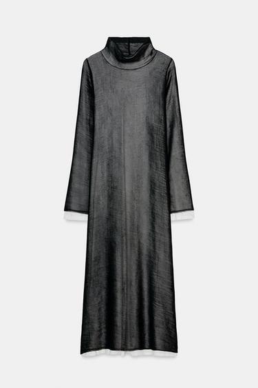 LONG CONTRAST DRESS - Black / White by Zara - Image 4