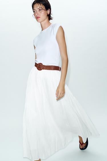 FALDA MIDI CINTURÓN - Blanco de Zara