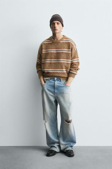 JERSEY CEPILLADO JACQUARD RAYAS - Tostado de Zara - Imagen 0