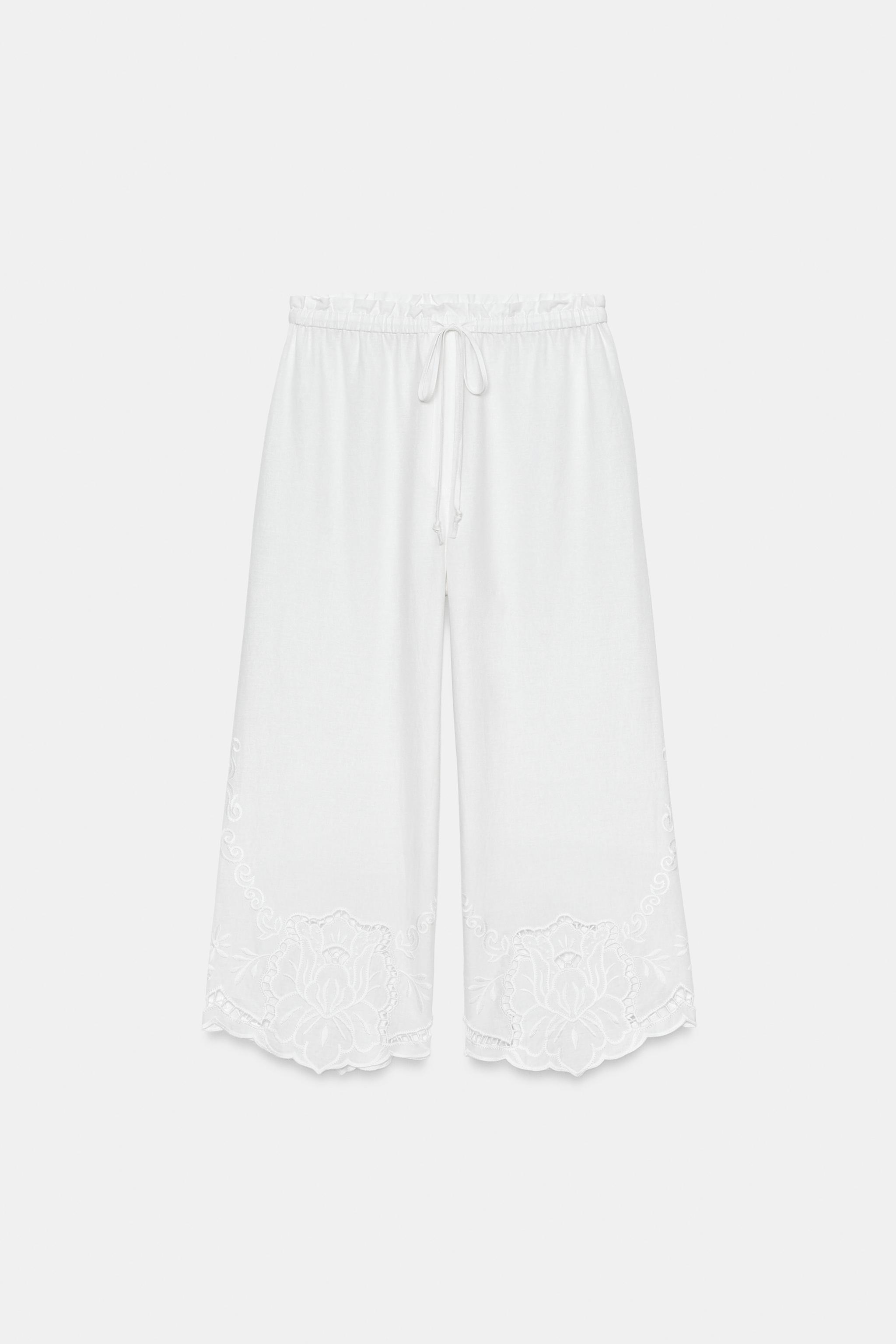 Женские брюки Zara ZW COLLECTION LINEN BLEND EMBROIDERED TROUSERS — фото 4