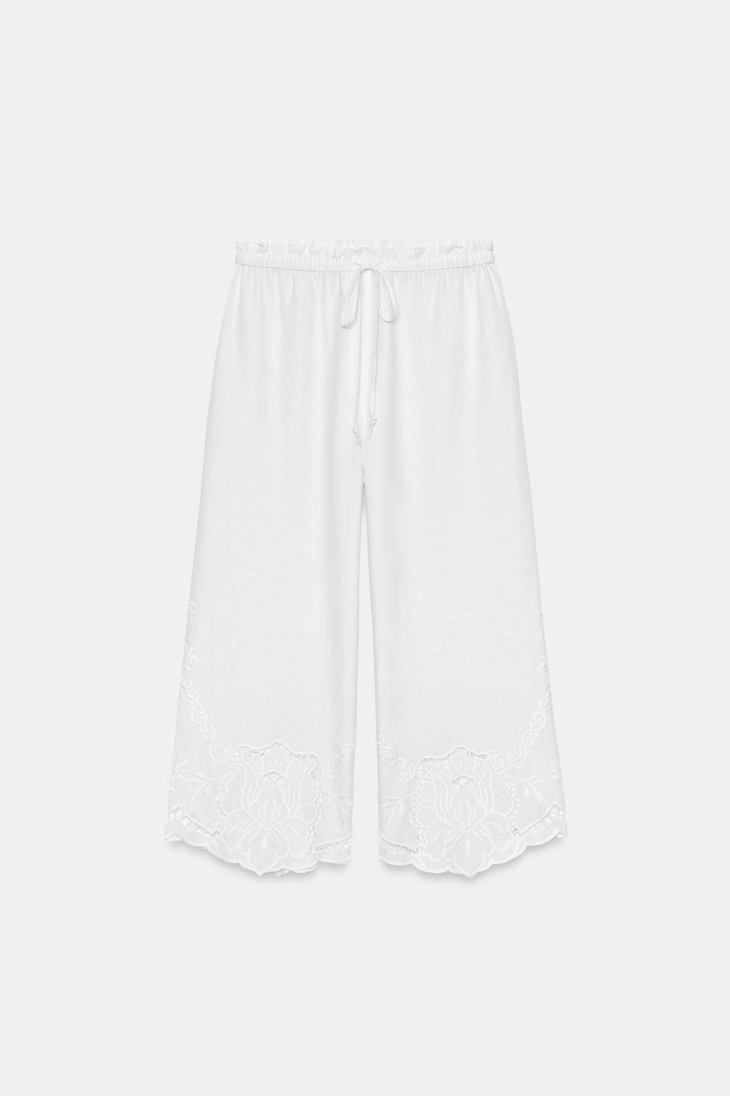 ZW COLLECTION EMBROIDERED LINEN BLEND TROUSERS