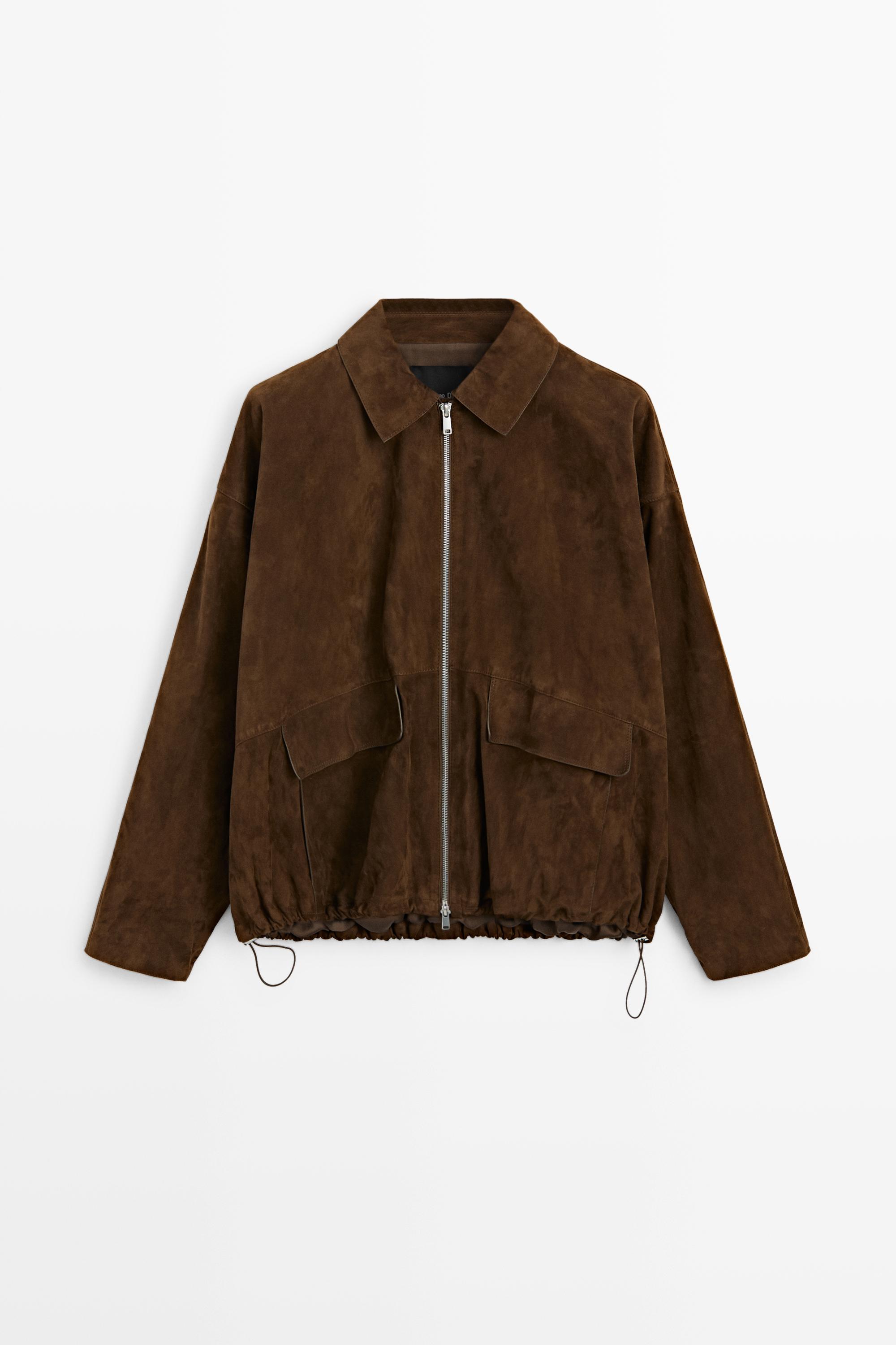 Oversize suede leather bomber jacket