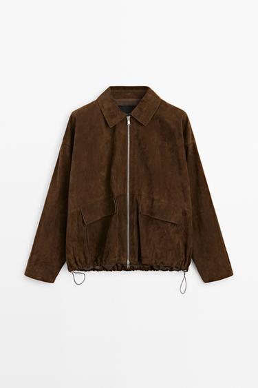 Zara Oversize suede leather bomber jacket - Brown - Image 0