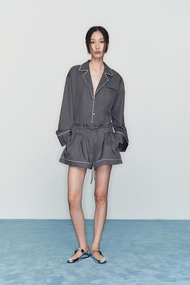 PIPING DETAIL VOLUME SHORTS - washed petrol by Zara - Image 0