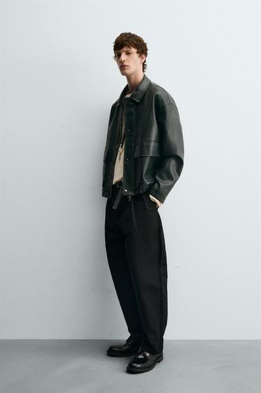 RELAXED FIT FAUX LEATHER JACKET - Dark green by Zara - Image 3