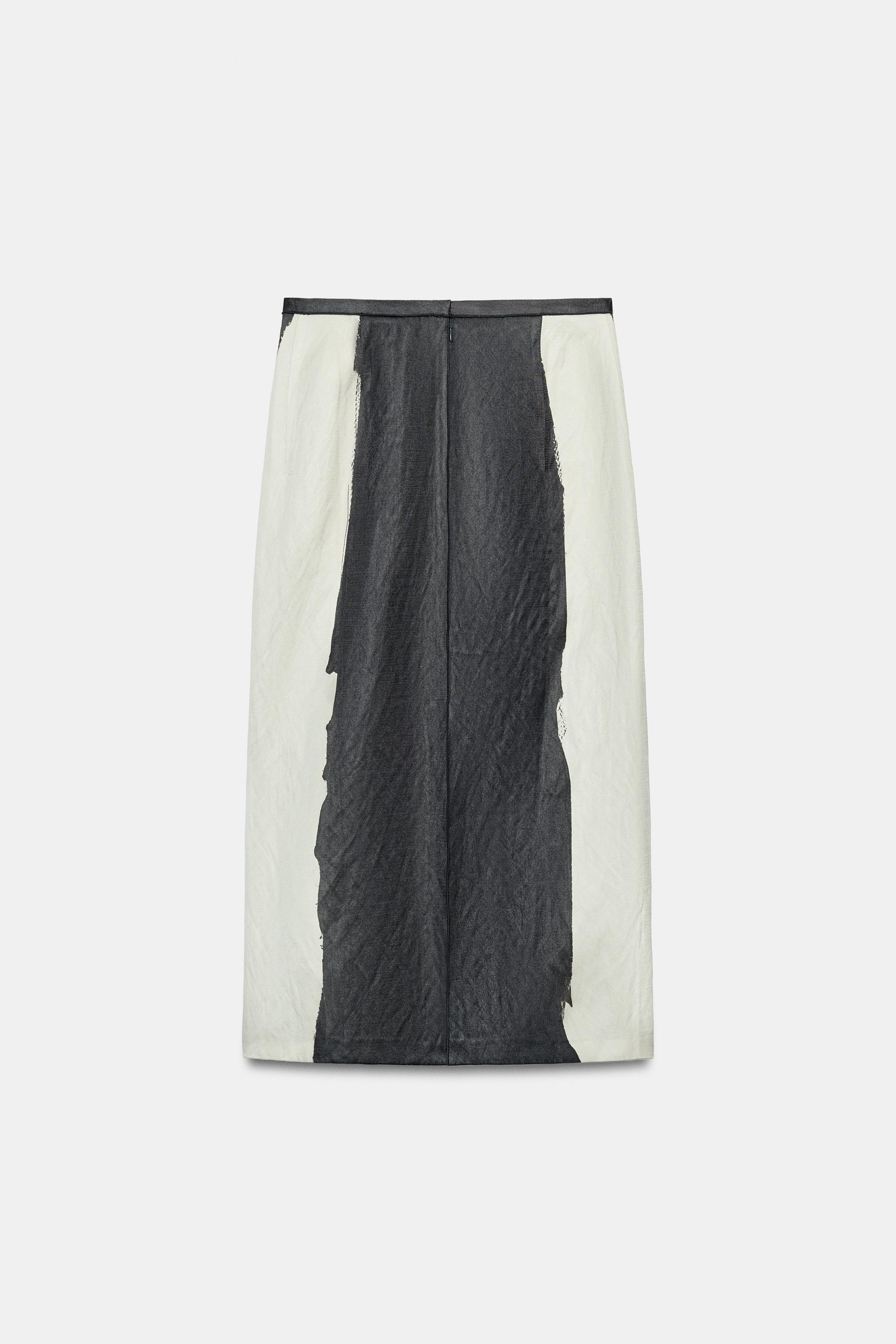 Zara ZW COLLECTION DESENLİ MİDİ ETEK görsel 3