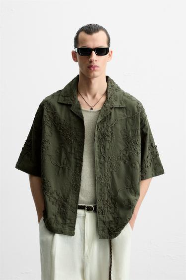 CAMISA RELEVO FLORAL - Caqui-escuro da Zara