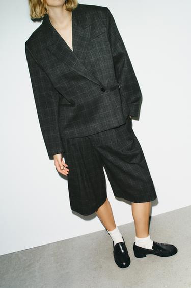 OVERSIZE CROPPED CHECK BLAZER - Grey marl by Zara - Image 2