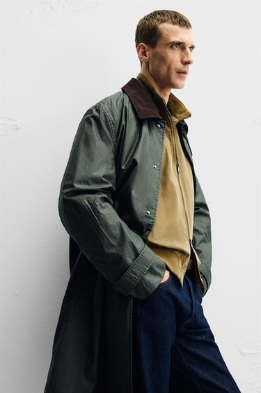 WAXED TRENCH COAT WITH CONTRAST COLLAR - Dark khaki by Zara