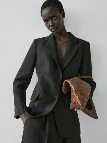 Zara 100% linen blazer with pockets - Black
