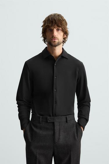 Zara TEXTURED STRETCH SHIRT - Black