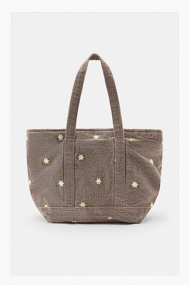 MINI FLORAL EMBROIDERED DENIM BAG - Brick by Zara