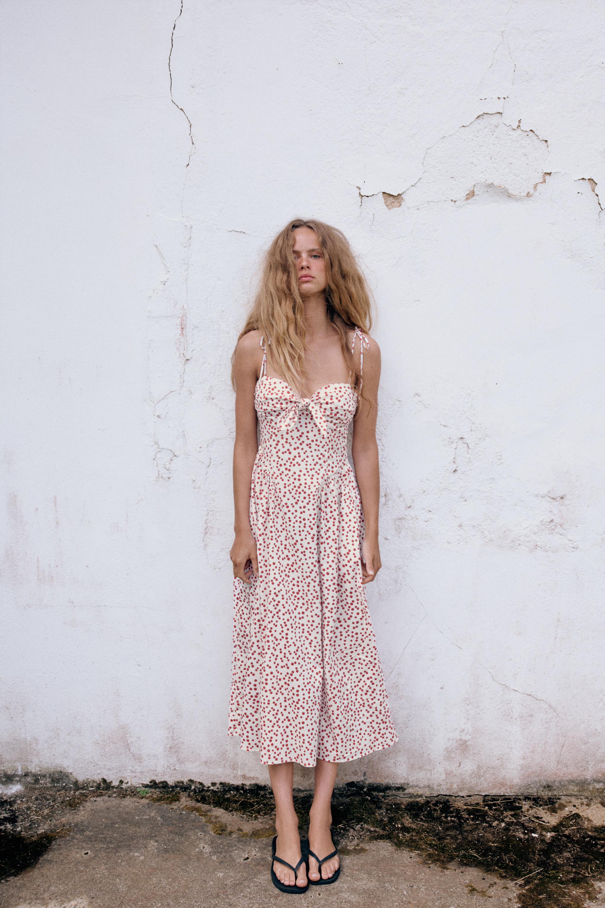 Женские платья Zara PRINTED POPLIN MIDI DRESS