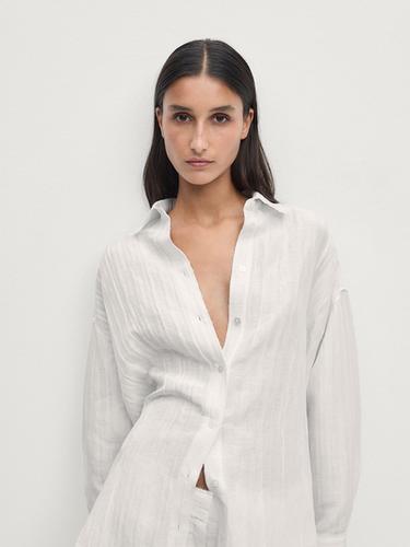 Zara Creased-effect linen blend shirt - White