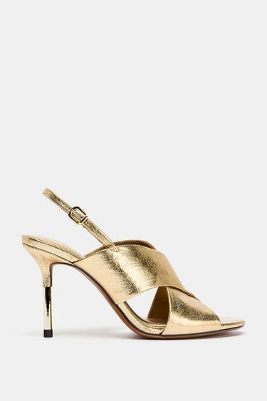 LAMINATED EFFECT HEELED SANDALS - Gold by Zara - Image 0