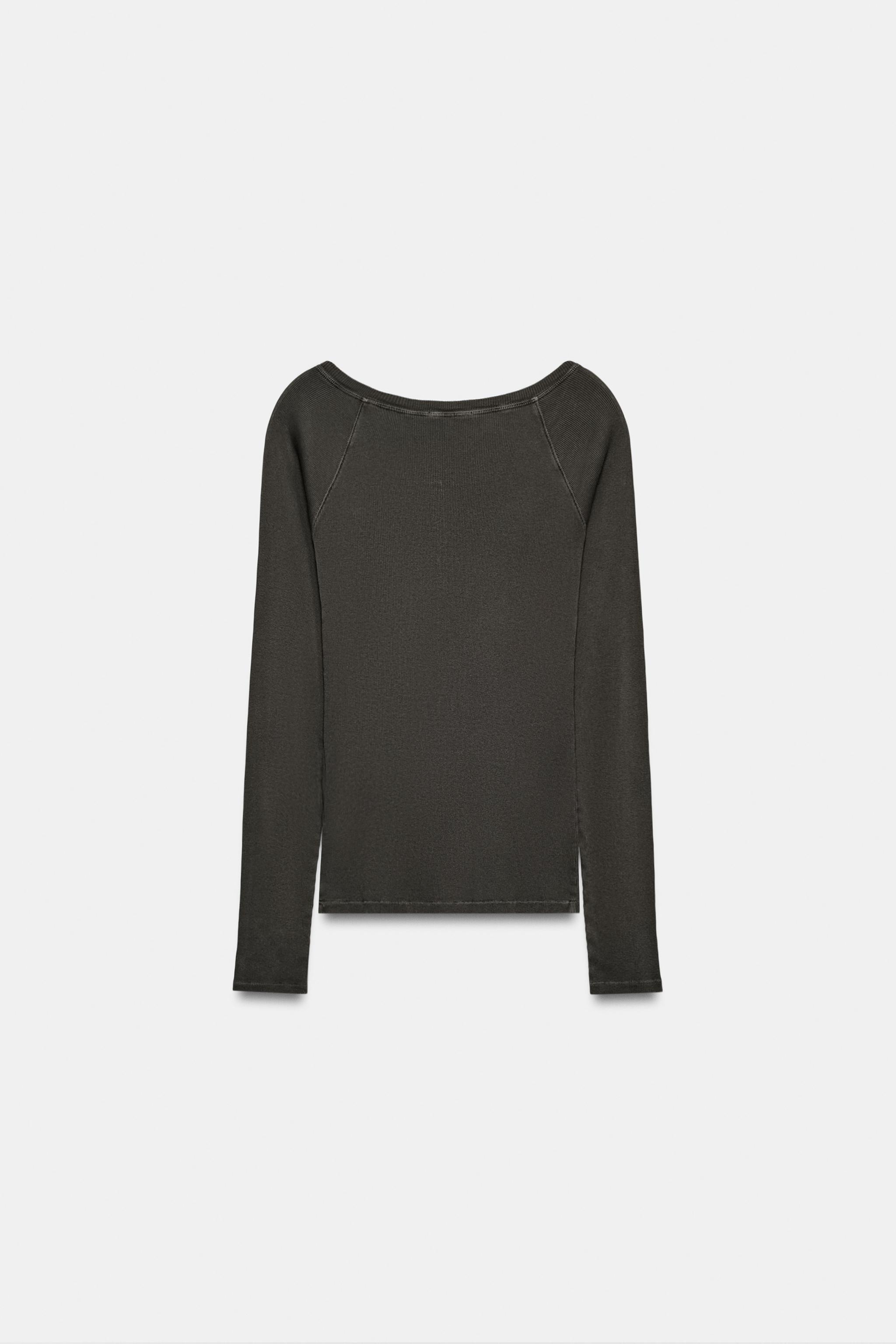 Женские футболки Zara RIBBED HENLEY T-SHIRT — фото 6