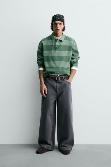 POLO PIQUÉ RAYAS LAVADO - verde lavado de Zara