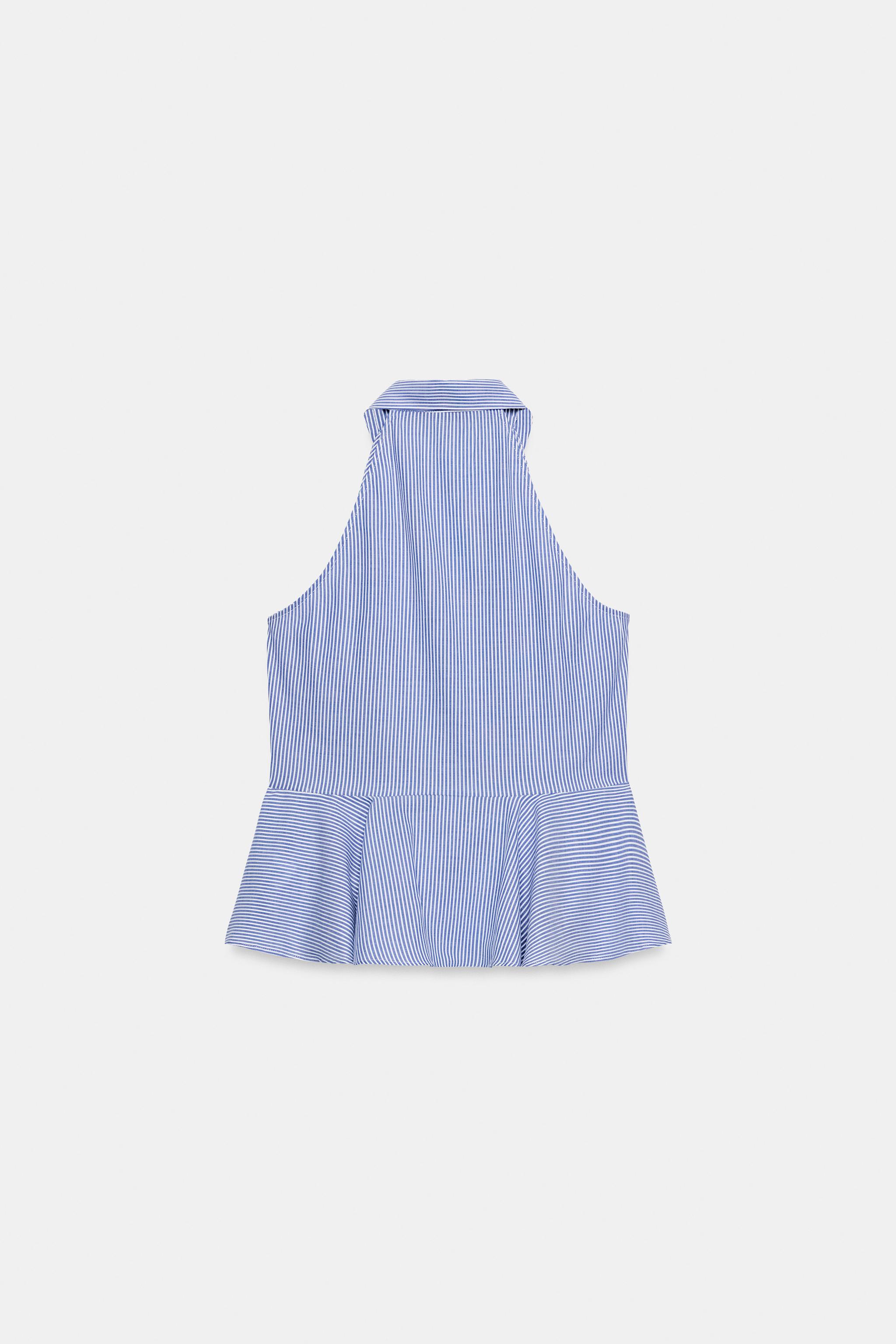STRIPED PEPLUM HALTER SHIRT