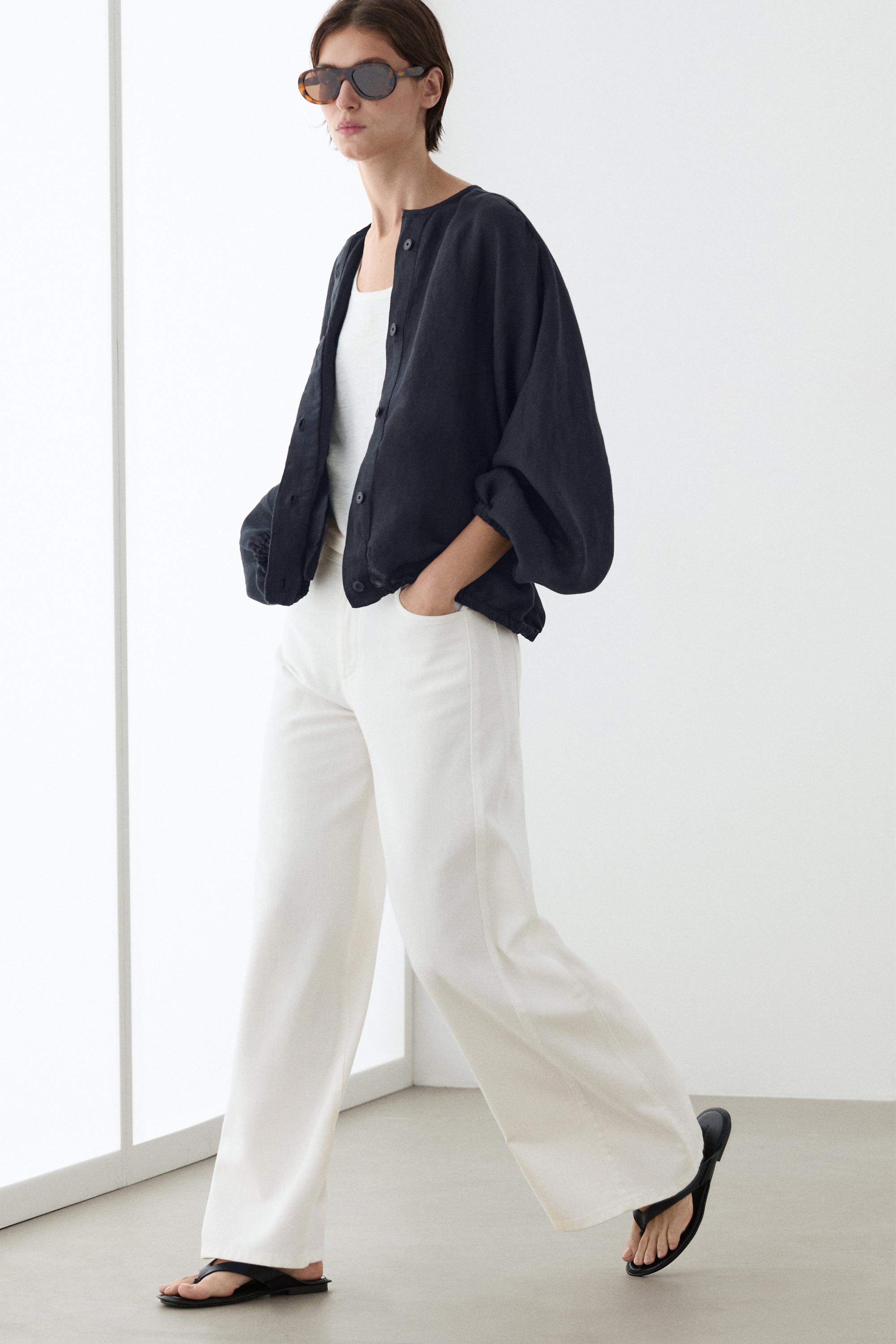 100% linen puff bomber jacket